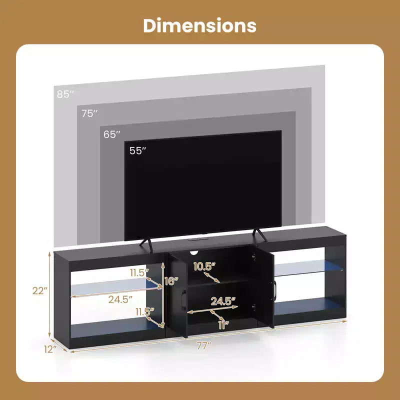 TV Stand with Power Outlets Adjustable LED Lights Storage Cabinet for TVs up to 85 Black/White
