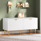 Shoe Cabinet, Fluted Entryway Bench with 2 Doors, Shoe Storage Bench for Hallway, Living Room, Bedroom