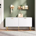 Shoe Cabinet, Fluted Entryway Bench with 2 Doors, Shoe Storage Bench for Hallway, Living Room, Bedroom