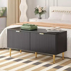 Shoe Cabinet, Fluted Entryway Bench with 2 Doors, Shoe Storage Bench for Hallway, Living Room, Bedroom