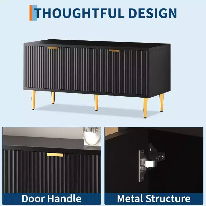 Shoe Cabinet, Fluted Entryway Bench with 2 Doors, Shoe Storage Bench for Hallway, Living Room, Bedroom