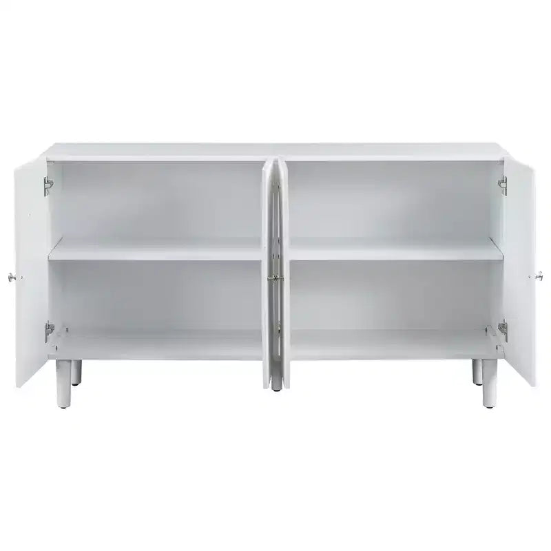 Modern Elegant Sideboard with 4 Wavy Pattern Doors and Cylindrical Legs, 58'' Storage Cabinets with Adjustable Shelves, Accent Entryway