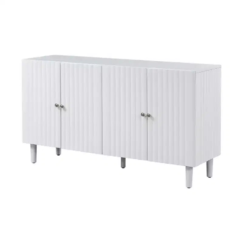 Modern Elegant Sideboard with 4 Wavy Pattern Doors and Cylindrical Legs, 58'' Storage Cabinets with Adjustable Shelves, Accent Entryway