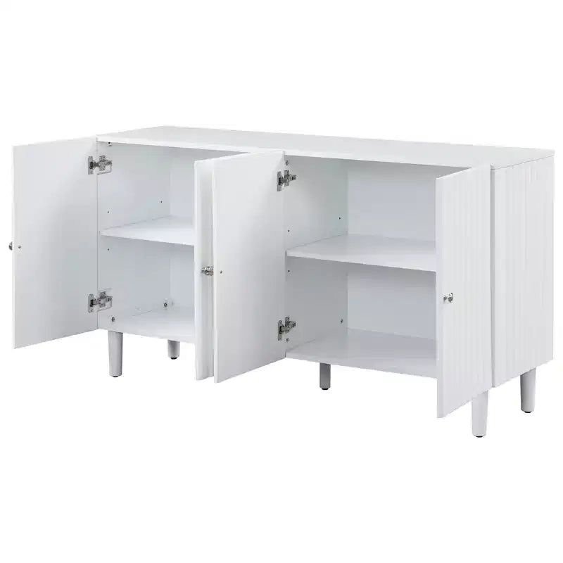 Modern Elegant Sideboard with 4 Wavy Pattern Doors and Cylindrical Legs, 58'' Storage Cabinets with Adjustable Shelves, Accent Entryway