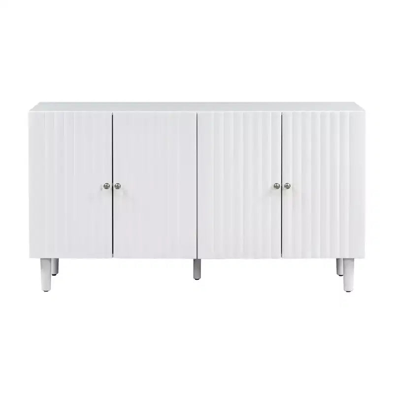 Modern Elegant Sideboard with 4 Wavy Pattern Doors and Cylindrical Legs, 58'' Storage Cabinets with Adjustable Shelves, Accent Entryway