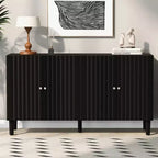 Modern Elegant Sideboard with 4 Wavy Pattern Doors and Cylindrical Legs, 58'' Storage Cabinets with Adjustable Shelves, Accent Entryway