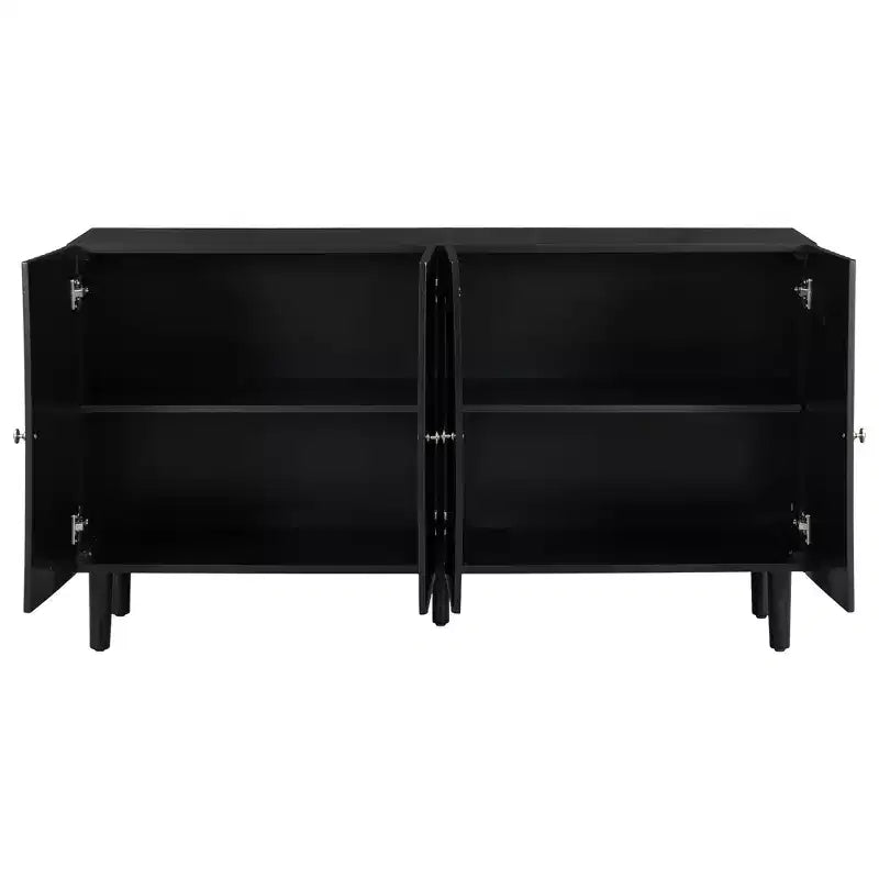 Modern Elegant Sideboard with 4 Wavy Pattern Doors and Cylindrical Legs, 58'' Storage Cabinets with Adjustable Shelves, Accent Entryway