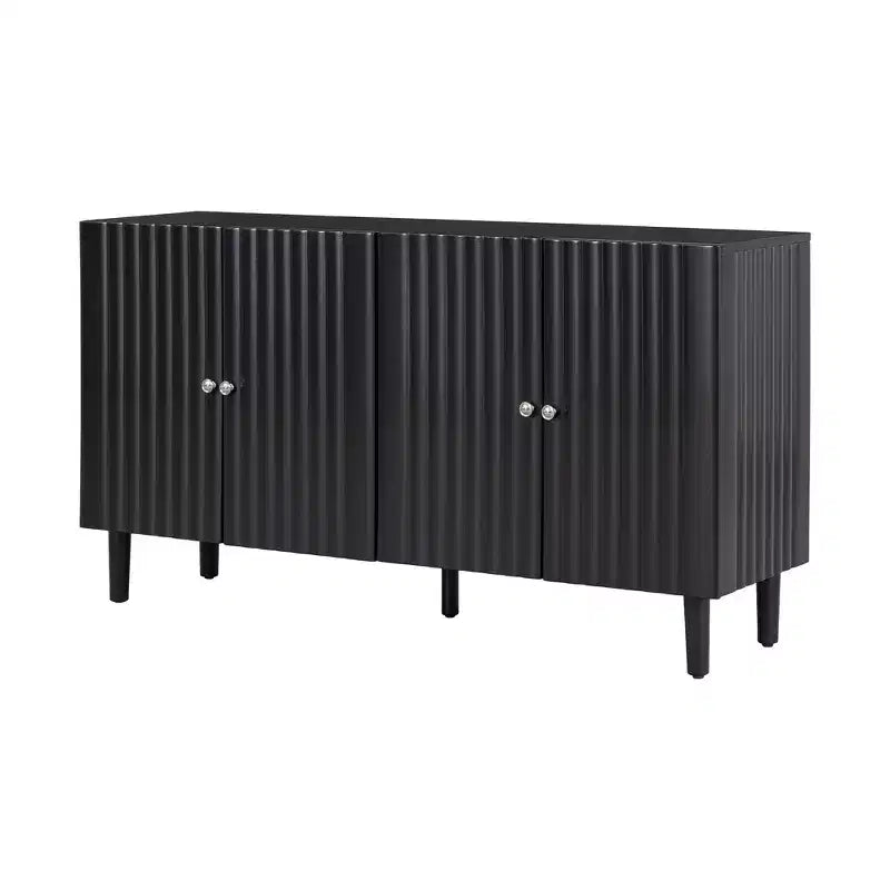 Modern Elegant Sideboard with 4 Wavy Pattern Doors and Cylindrical Legs, 58'' Storage Cabinets with Adjustable Shelves, Accent Entryway