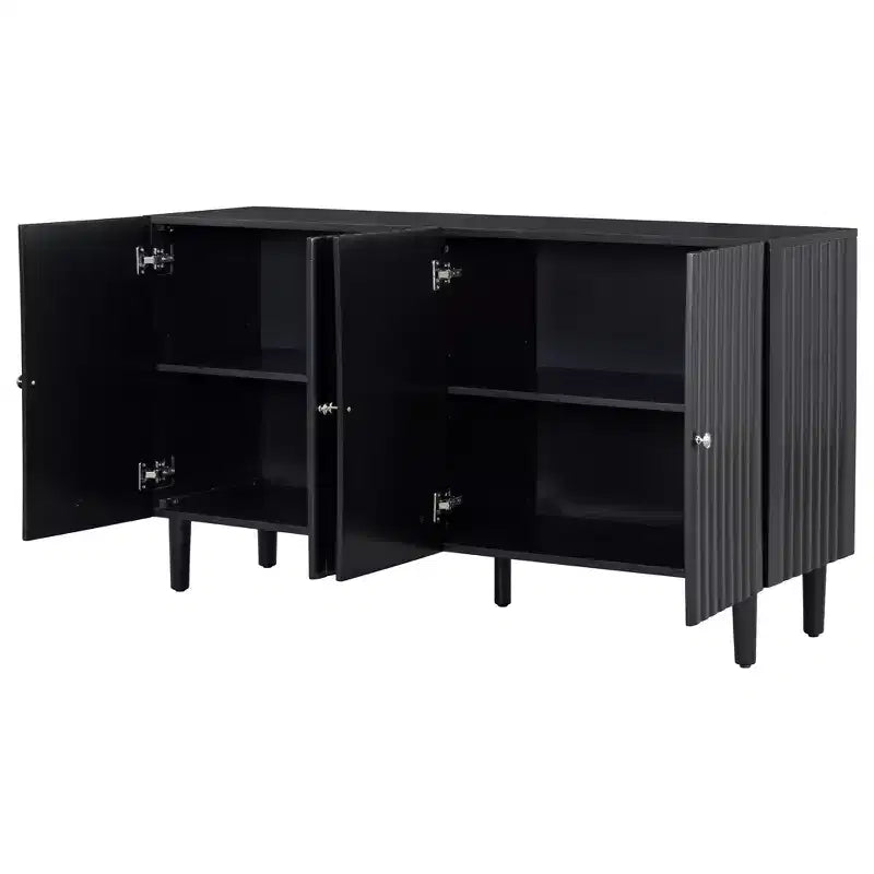 Modern Elegant Sideboard with 4 Wavy Pattern Doors and Cylindrical Legs, 58'' Storage Cabinets with Adjustable Shelves, Accent Entryway