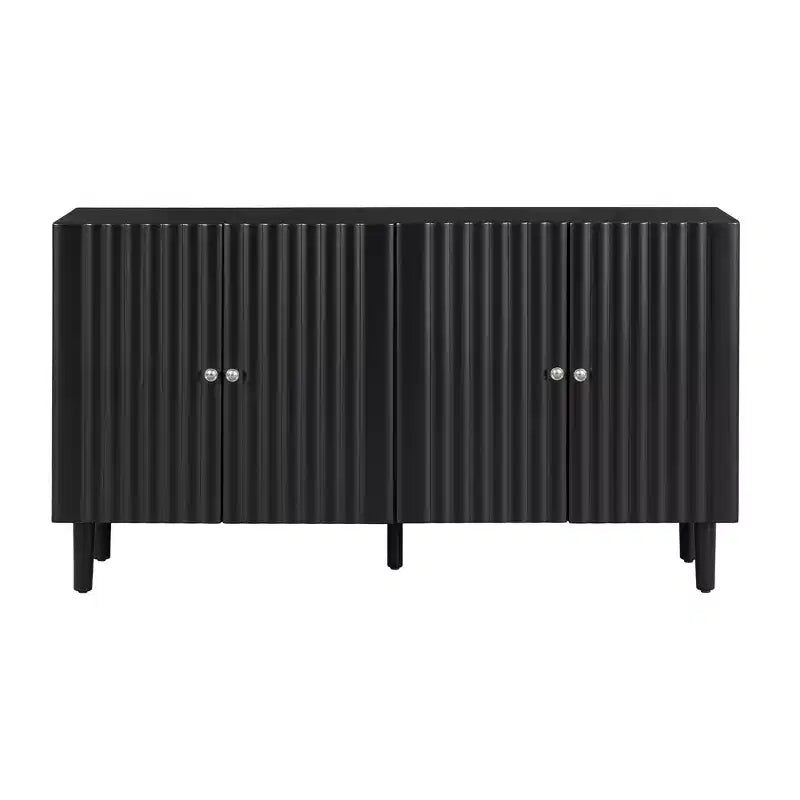 Modern Elegant Sideboard with 4 Wavy Pattern Doors and Cylindrical Legs, 58'' Storage Cabinets with Adjustable Shelves, Accent Entryway
