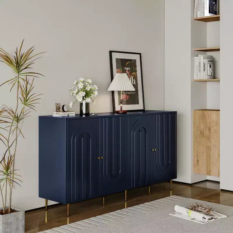 Sideboard Buffet Storage Cabinet with 4 Doors, Metal Legs, Adjustable Shelves Wooden Cabinet, Buffet Server Cabinet for Kitchen