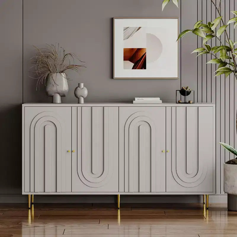 Sideboard Buffet Storage Cabinet with 4 Doors, Metal Legs, Adjustable Shelves Wooden Cabinet, Buffet Server Cabinet for Kitchen