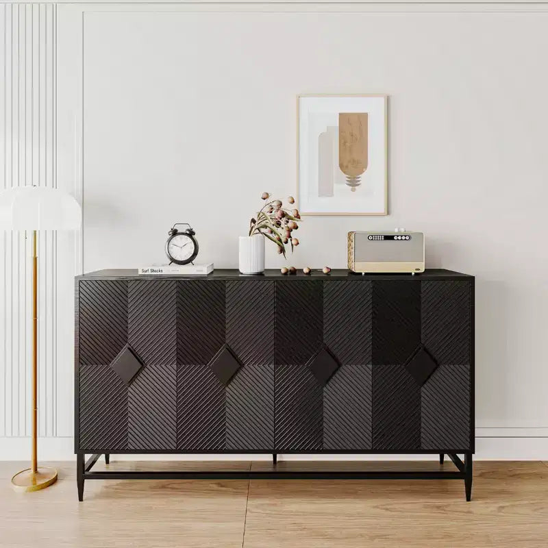 Sideboard Buffet Storage Cabinet with 4 Doors, Metal Legs, Adjustable Shelves Wooden Cabinet, Buffet Server Cabinet for Kitchen