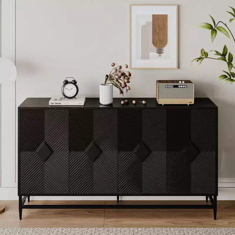 Sideboard Buffet Storage Cabinet with 4 Doors, Metal Legs, Adjustable Shelves Wooden Cabinet, Buffet Server Cabinet for Kitchen