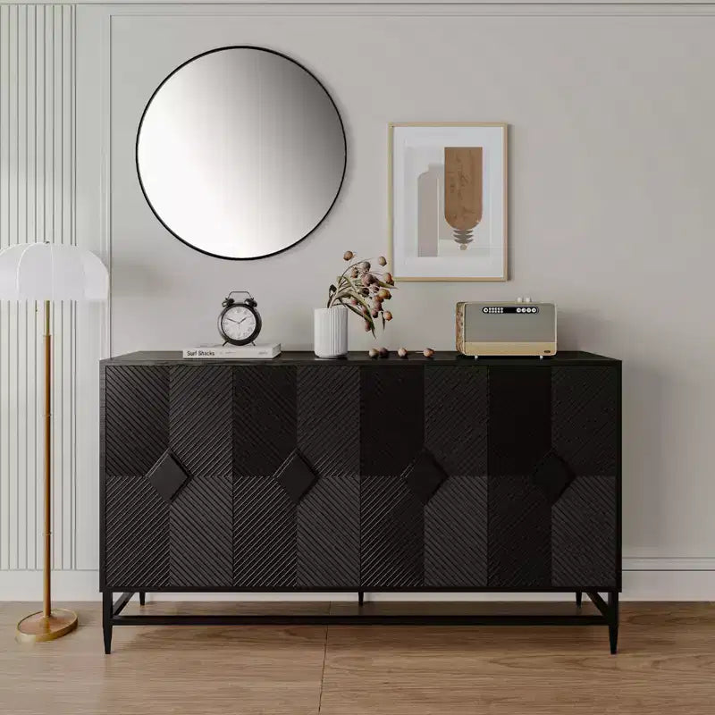 Sideboard Buffet Storage Cabinet with 4 Doors, Metal Legs, Adjustable Shelves Wooden Cabinet, Buffet Server Cabinet for Kitchen