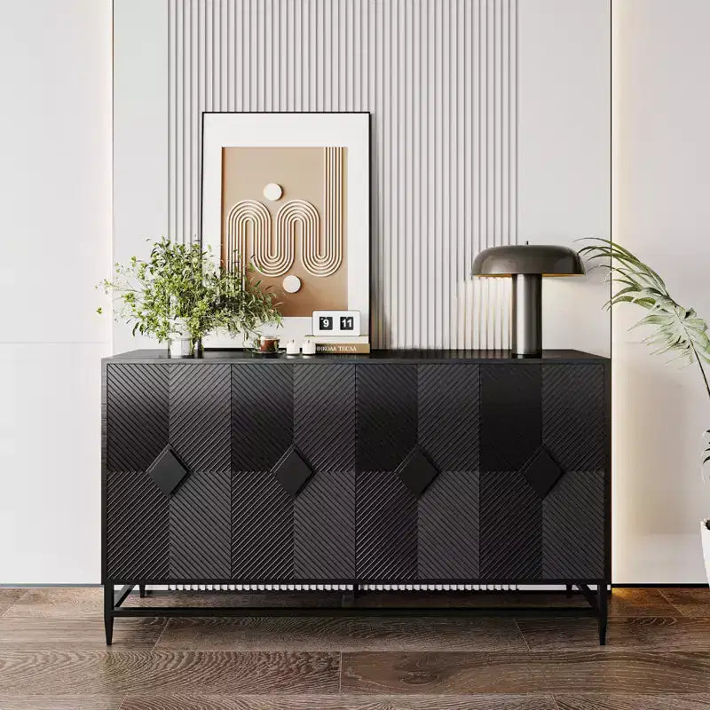 Sideboard Buffet Storage Cabinet with 4 Doors, Metal Legs, Adjustable Shelves Wooden Cabinet, Buffet Server Cabinet for Kitchen