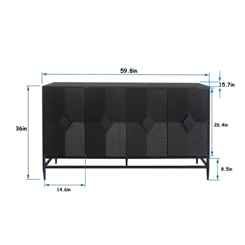Sideboard Buffet Storage Cabinet with 4 Doors, Metal Legs, Adjustable Shelves Wooden Cabinet, Buffet Server Cabinet for Kitchen