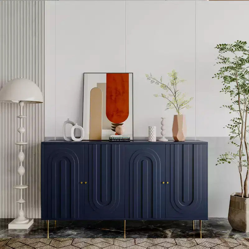 Sideboard Buffet Storage Cabinet with 4 Doors, Metal Legs, Adjustable Shelves Wooden Cabinet, Buffet Server Cabinet for Kitchen