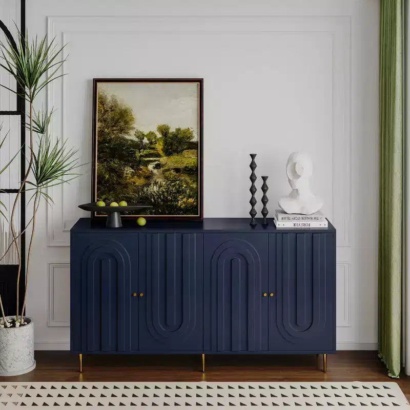 Sideboard Buffet Storage Cabinet with 4 Doors, Metal Legs, Adjustable Shelves Wooden Cabinet, Buffet Server Cabinet for Kitchen