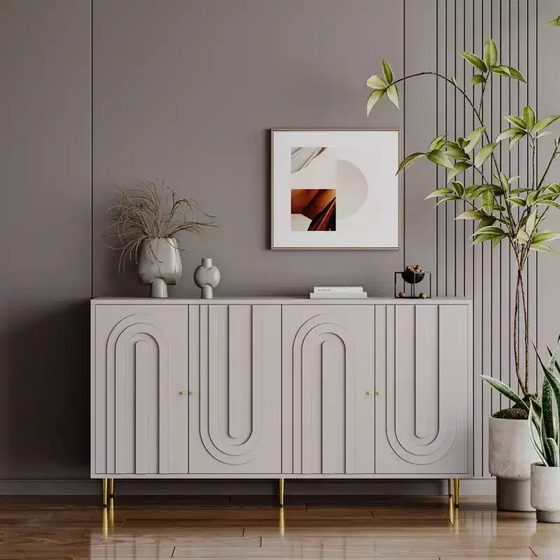 Sideboard Buffet Storage Cabinet with 4 Doors, Metal Legs, Adjustable Shelves Wooden Cabinet, Buffet Server Cabinet for Kitchen