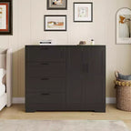 43.3 Inch Black Storage Dresser with 4 Drawers and Hanging Rod, Multifunctional Organizer for Bedroom, Easy Assembly