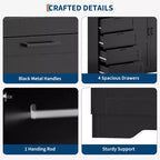 43.3 Inch Black Storage Dresser with 4 Drawers and Hanging Rod, Multifunctional Organizer for Bedroom, Easy Assembly