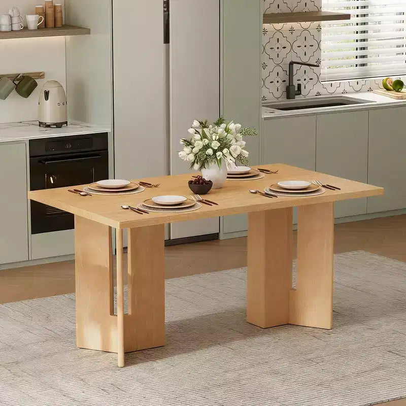 60 Rectangular Dining Table, Farmhouse Wood Dining Table with Cutout Table Legs