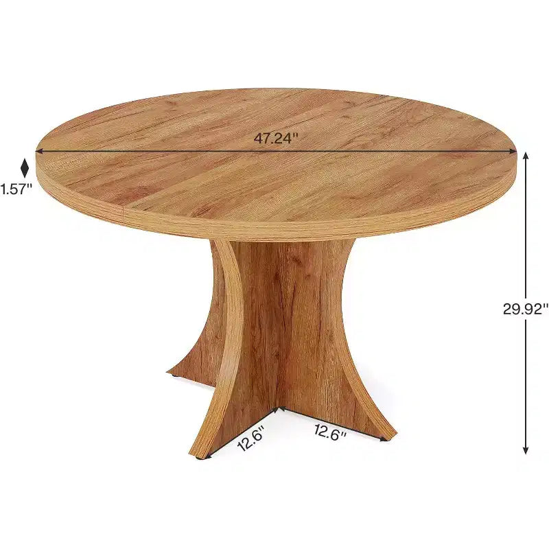 47.24-Inch Round Dining Table for 4-6, Farmhouse Kitchen Table with Pedestal Base, Small Dinner Table for Dining Room, Living Room, Brown