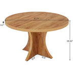 47.24-Inch Round Dining Table for 4-6, Farmhouse Kitchen Table with Pedestal Base, Small Dinner Table for Dining Room, Living Room, Brown