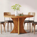 47.24-Inch Round Dining Table for 4-6, Farmhouse Kitchen Table with Pedestal Base, Small Dinner Table for Dining Room, Living Room, Brown