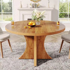 47.24-Inch Round Dining Table for 4-6, Farmhouse Kitchen Table with Pedestal Base, Small Dinner Table for Dining Room, Living Room, Brown