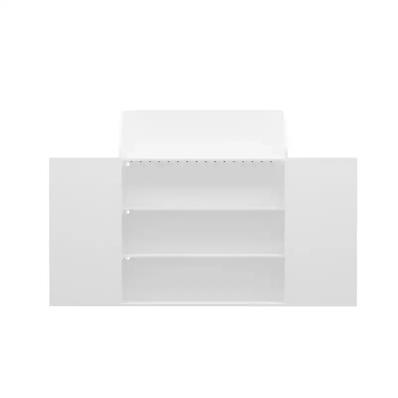 White Multi-Function Reception Desk Cash Register: Lockable Storage + LED Display Shelves + Keyboard Tray Modern Cash Register/Welcome Station