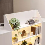 White Multi-Function Reception Desk Cash Register: Lockable Storage + LED Display Shelves + Keyboard Tray Modern Cash Register/Welcome Station
