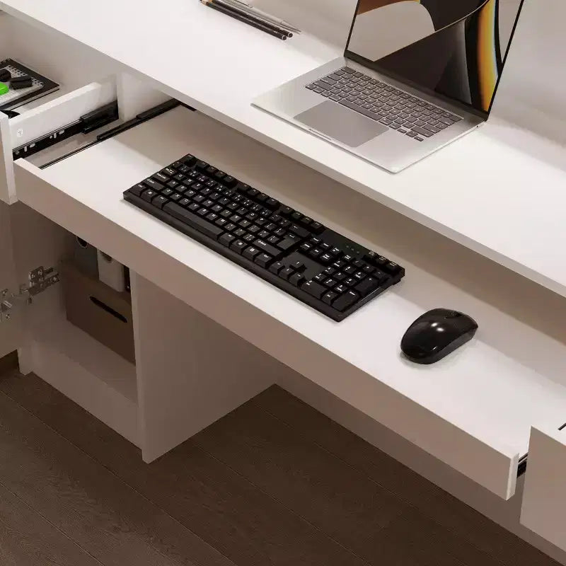 White Multi-Function Reception Desk Cash Register: Lockable Storage + LED Display Shelves + Keyboard Tray Modern Cash Register/Welcome Station