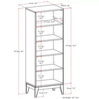 SOLID HARDWOOD 66 inch x 24 inch Mid Century Modern 5 Shelf Bookcase