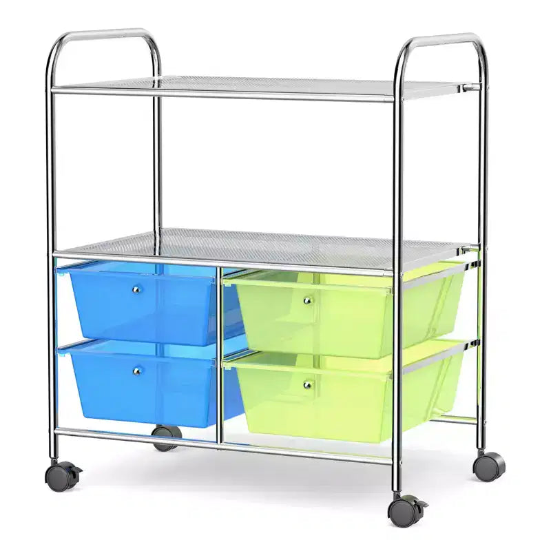 Mobile Storage Cart with 4 Drawers Scrapbook Paper Holder Office and School Organizer Shelf Multicolored/Hot Pink