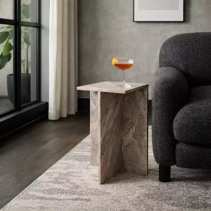 Table d'appoint élégante, table latérale ou petite table de chevet pour décoration intérieure - table d'appoint carrée en marbre parfaite pour chambre ou salon