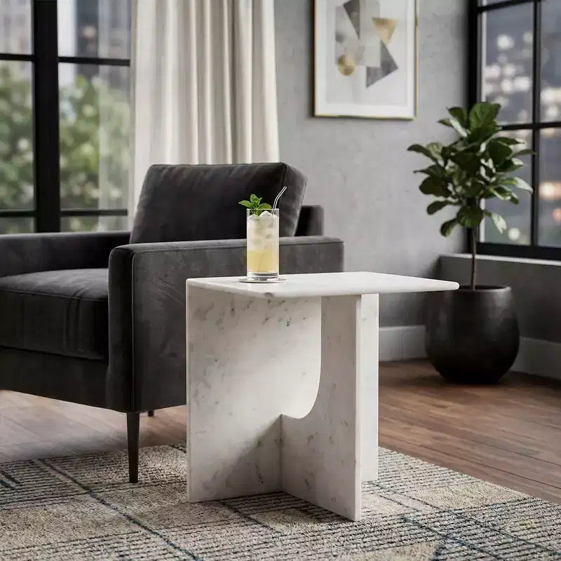 Table d'appoint élégante, table latérale ou petite table de chevet pour décoration intérieure - table d'appoint carrée en marbre parfaite pour chambre ou salon