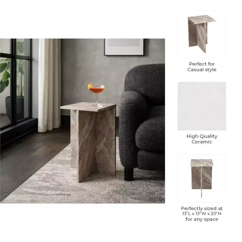 Table d'appoint élégante, table latérale ou petite table de chevet pour décoration intérieure - table d'appoint carrée en marbre parfaite pour chambre ou salon