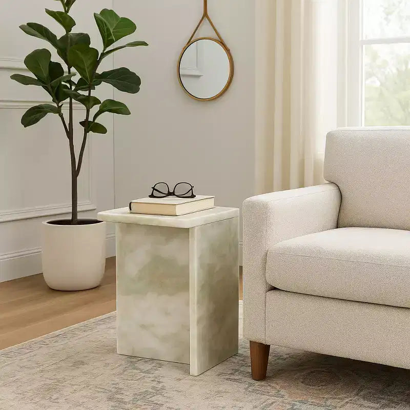 Classy End Table, Side Table, or Small Night Stand for Home Decor - Square Marble Accent Table Perfect for Bedroom, or Living Room Decor
