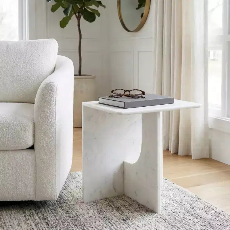 Classy End Table, Side Table, or Small Night Stand for Home Decor - Square Marble Accent Table Perfect for Bedroom, or Living Room Decor