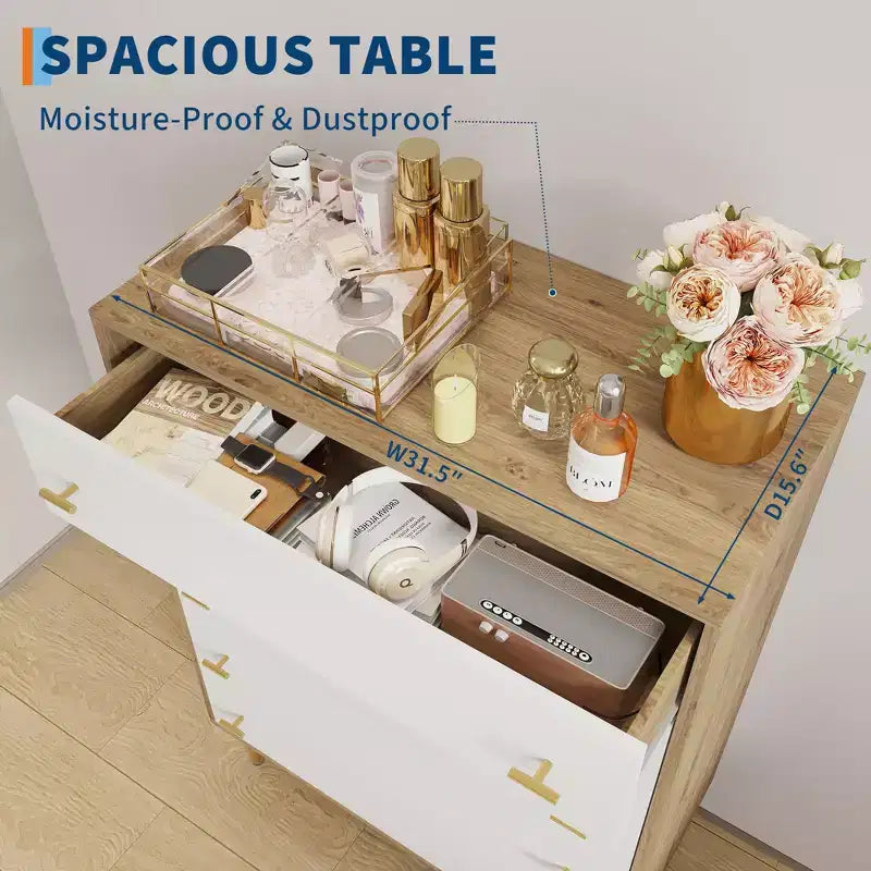 Farmhouse 5 Drawers Dresser for Bedroom, 44 in Tall Dresser Wood Rustic Chest of Drawers with Large Drawers & Bar Handles,Drawer Organizer for Living