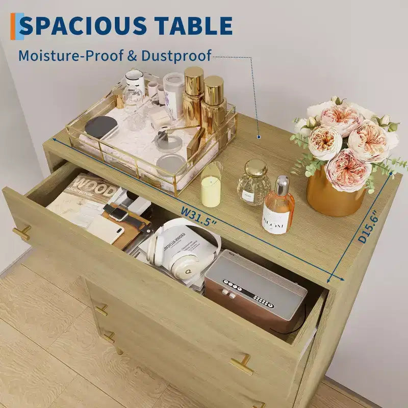 Farmhouse 5 Drawers Dresser for Bedroom, 44 in Tall Dresser Wood Rustic Chest of Drawers with Large Drawers & Bar Handles,Drawer Organizer for Living