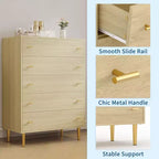 Farmhouse 5 Drawers Dresser for Bedroom, 44 in Tall Dresser Wood Rustic Chest of Drawers with Large Drawers & Bar Handles,Drawer Organizer for Living