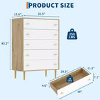 Farmhouse 5 Drawers Dresser for Bedroom, 44 in Tall Dresser Wood Rustic Chest of Drawers with Large Drawers & Bar Handles,Drawer Organizer for Living