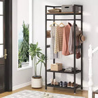 69-inch Tall Heavy Duty Garment Rack: Freestanding Closet Organizer with Open Storage Shelves and Hooks, Brown & Black for Bedroom.