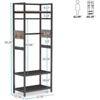 69-inch Tall Heavy Duty Garment Rack: Freestanding Closet Organizer with Open Storage Shelves and Hooks, Brown & Black for Bedroom.