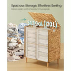 Laundry Hamper 2 Sections, 34.3 Gal. (130 L) Handwoven Water Hyacinth Wicker, with Lid, Removable Washable Liners, Handles