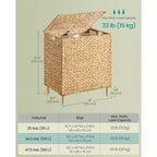 Laundry Hamper 2 Sections, 34.3 Gal. (130 L) Handwoven Water Hyacinth Wicker, with Lid, Removable Washable Liners, Handles