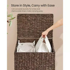 Laundry Hamper 2 Sections, 34.3 Gal. (130 L) Handwoven Water Hyacinth Wicker, with Lid, Removable Washable Liners, Handles